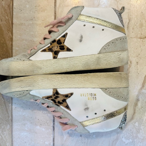 Golden Goose High-Top Sneakers - Gray and Pink with Leopard Detail - Picture 4 of 12